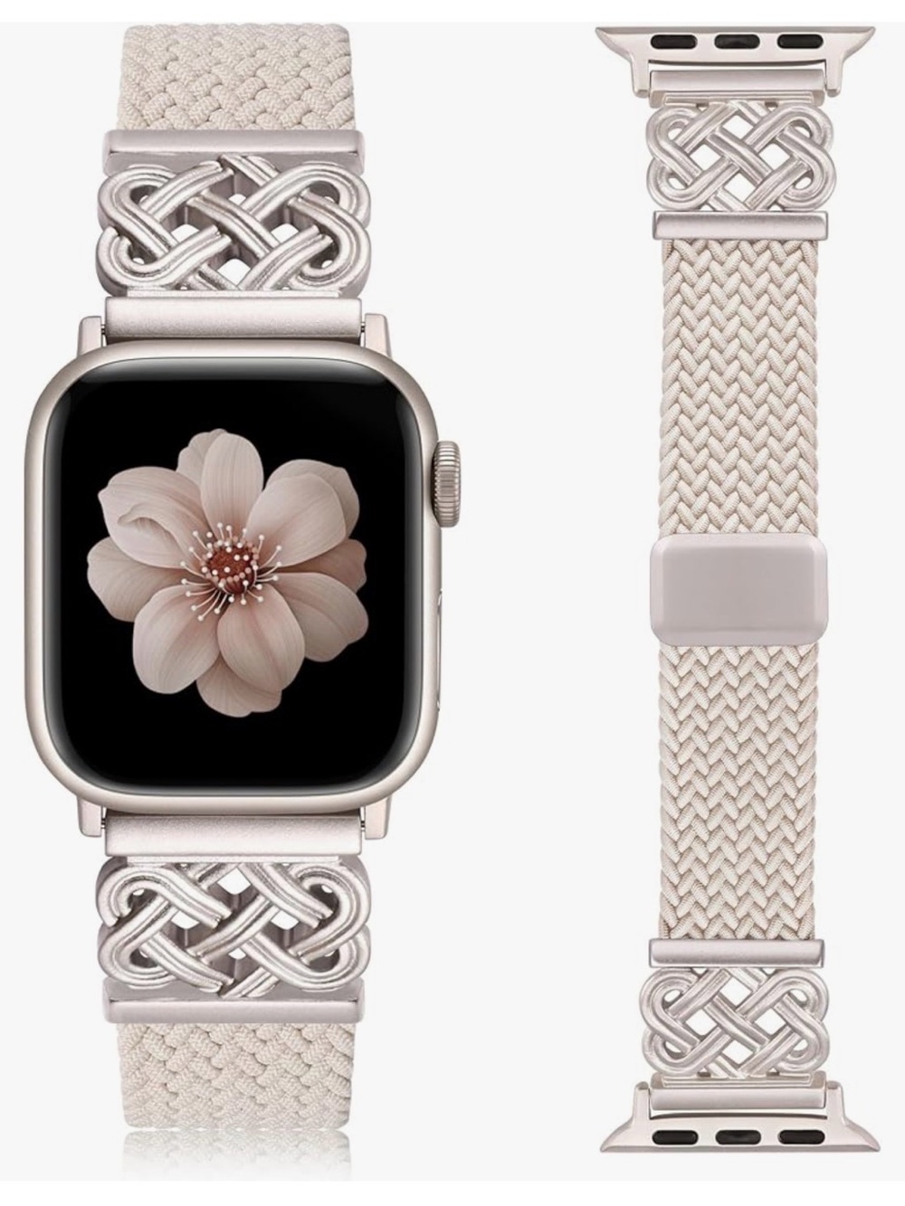 Woven Braided Elastic Watch Band for Smartwatch - Cream